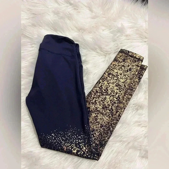 Lilly Pulitzer Luxletic Leggings Women's Small Weekender Blue Metallic Gold - Picture 2 of 8